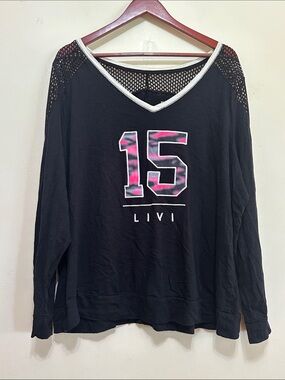 Livi Active Black Long Sleeve Athletic Top with Mesh Trim
